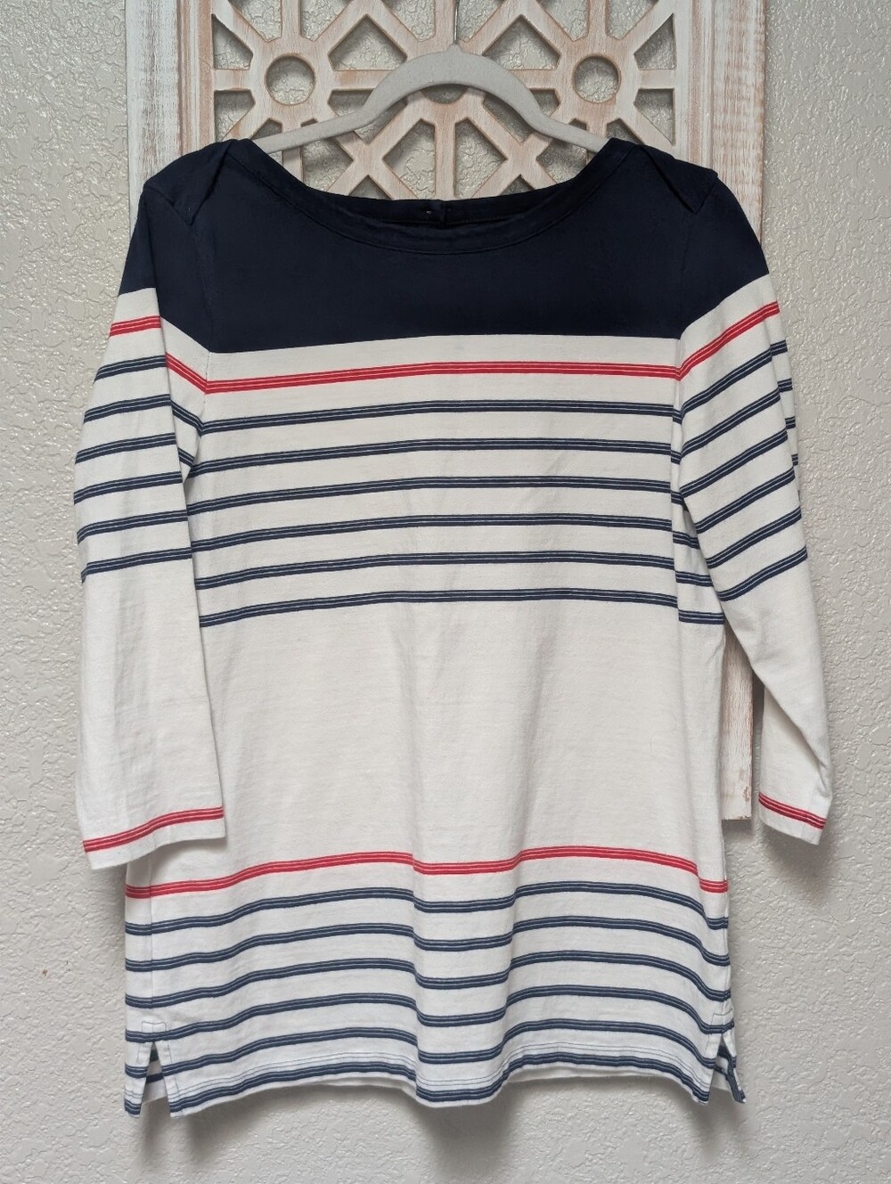 Lands' End women's small 3/4 sleeve 100% cotton shirt button up back nautical
